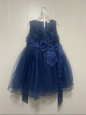 Girls Navy Sparkle Tulle Dress with Bow Accent